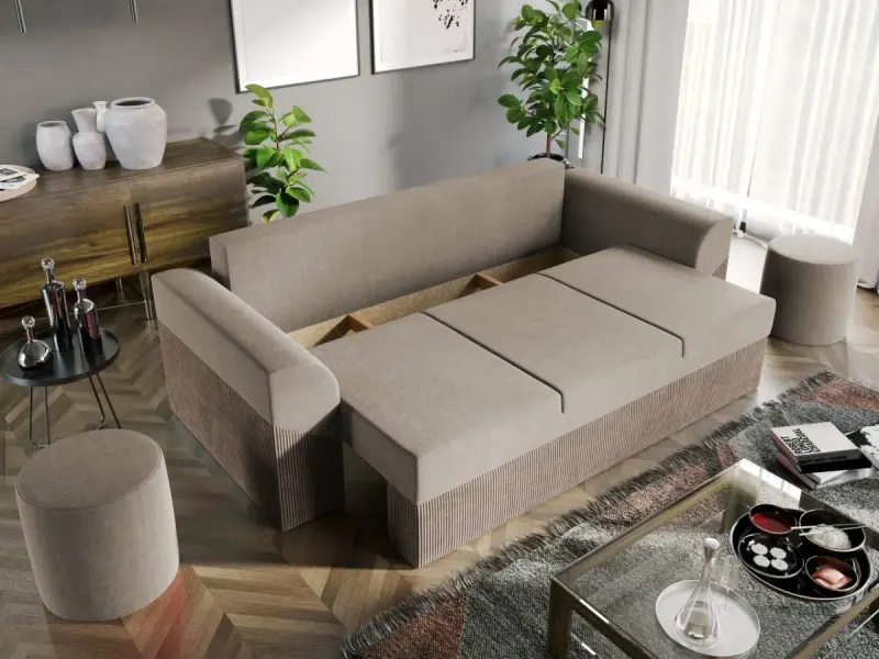 Canapea Extensibila Cali Catifea Bej / Reiat Cappuccino — imaginea 3
