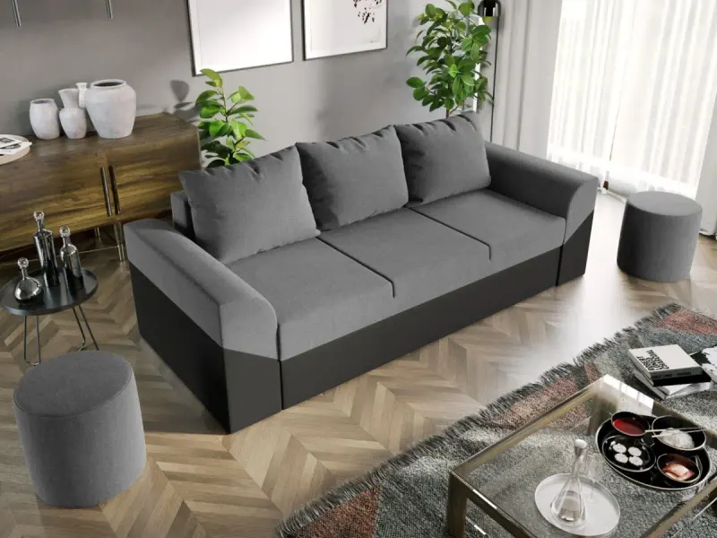 Canapea Extensibila Cali Stofa Gri Deschis / Piele Gri