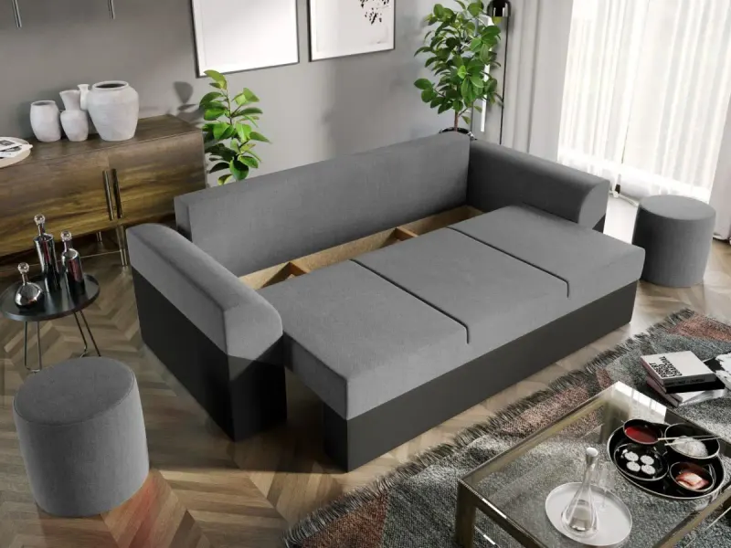 Canapea Extensibila Cali Stofa Gri Deschis / Piele Gri — imaginea 3