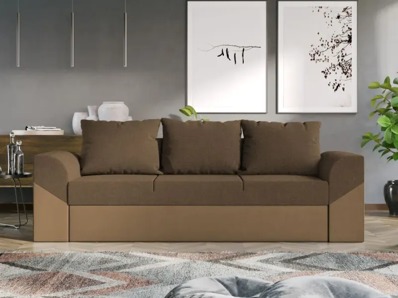 Canapea Extensibila Cali Stofa Maro / Piele Cappuccino — imaginea 2