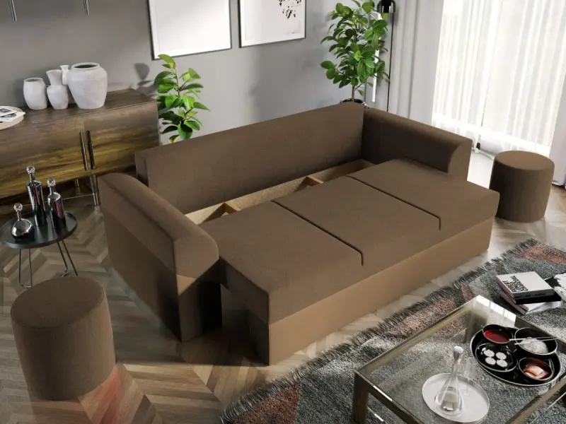 Canapea Extensibila Cali Stofa Maro / Piele Cappuccino — imaginea 3