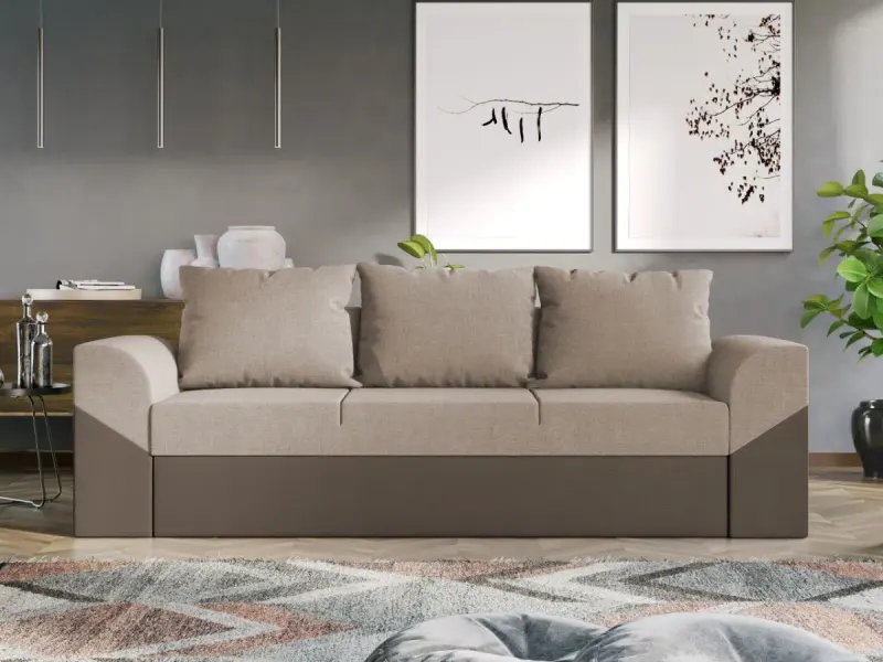 Canapea Extensibila Cali Stofa Bej / Piele Maro — imaginea 2