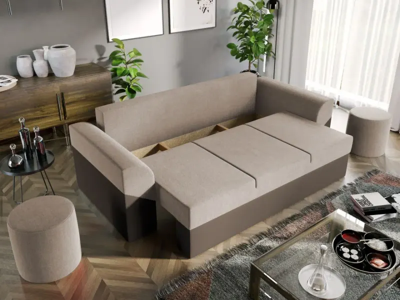 Canapea Extensibila Cali Stofa Bej / Piele Maro — imaginea 3