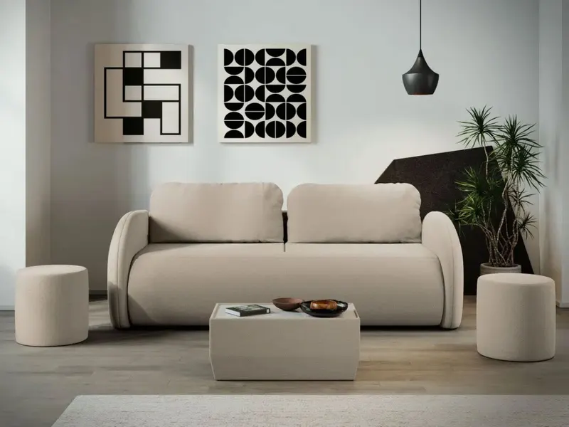 Canapea Ovelis 3 locuri extensibila crem — imaginea 2