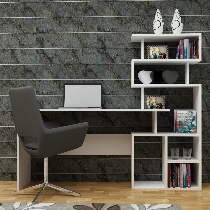 Birou Next cu rafturi, Alb, 130x40x70 cm - Alb