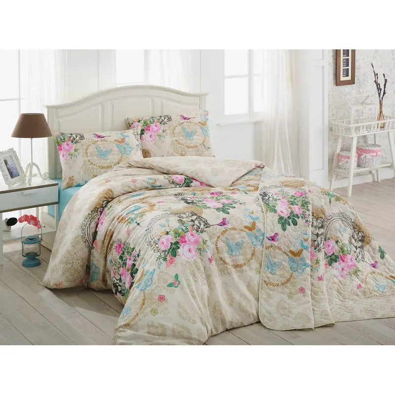 Set Lenjerie de pat double, Bej, 200x220 cm - Bej
