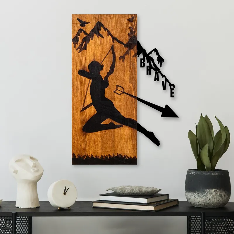 Decoratiune de perete lemn Brave, Nuc, 42x58 cm - Nuc