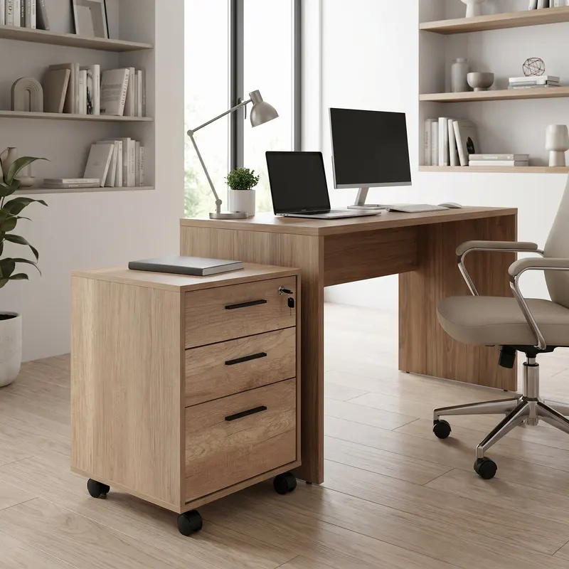 Corp Mobil NKS-530-TT-1 Home Collection® New York Rollbox, 3 Sertare, sertar cu cheie, Natur, 45x63x51 cm - Natur