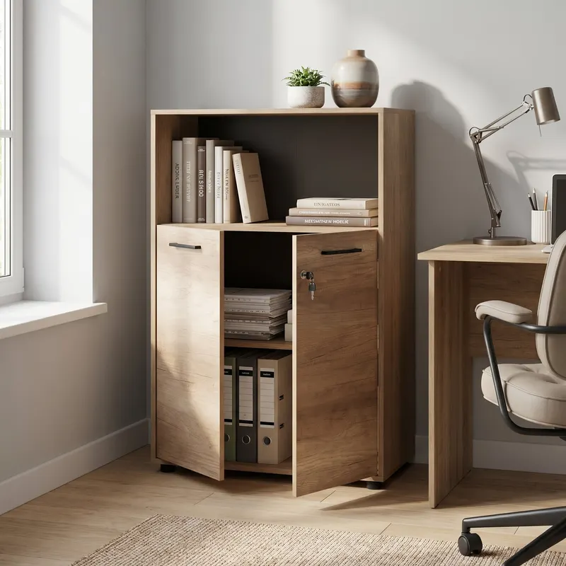 Biblioteca NKT-532-TT-1 Home Collection® New York, 2 usi cu cheie, 3 rafturi, Natur - Sonoma, 72x110x34 cm - Natur