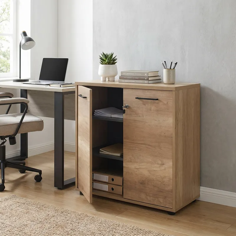 Biblioteca NKT-522-TT-1 Home Collection® New York, 2 usi cu cheie, 3 rafturi, Natur - Sonoma, 76x75x34 cm - Natur