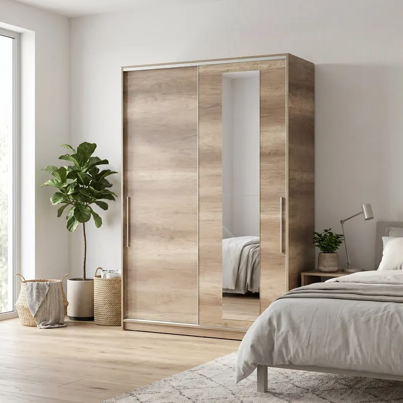 Dulap Haine SWD-716-TT-3 Home Collection® Elit XL, 2 usi glisante cu oglinda si 3 umarase, Lemn, Natural - Sonoma, 160x207x60 cm - Natur