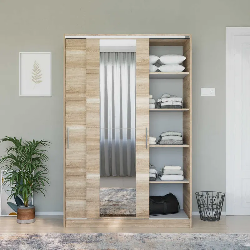 Dulap Haine SWD-512-BB-2 Home Collection® Elit Mediu, 2 usi glisante cu oglinda, Alb - Natur - Sonoma, 120x182x52 cm - Natur