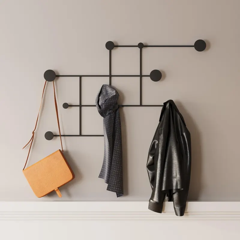Cuier de perete metalic, 10x64x112 cm - Negru
