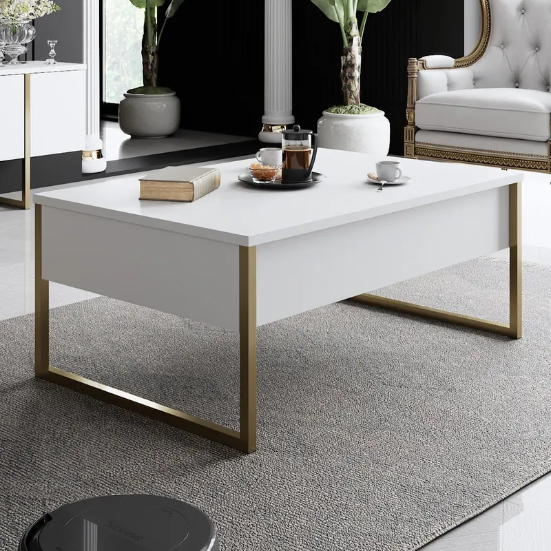 Masuta de cafea Luxe Stand Chic, Aur - Alb, 90x40x60 cm - Alb