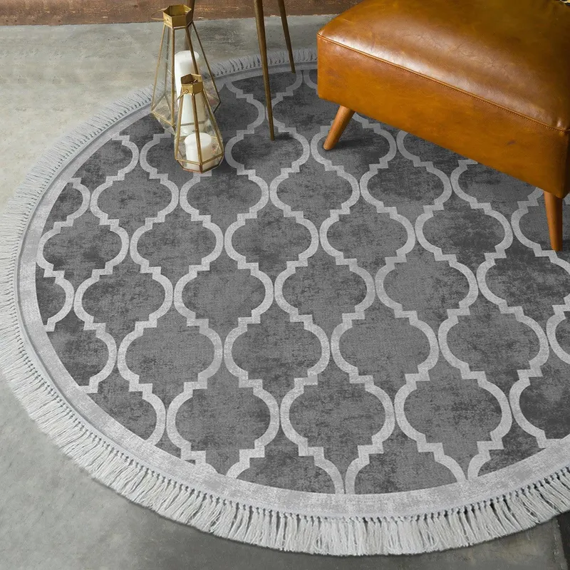 Covor de living / dormitor Rotund, Lavabil, Antiderapant, Gri, 100x100 cm - Gri / 100 x 100