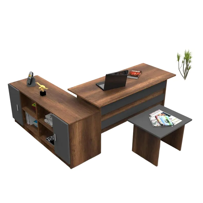Set mobilier de birou Linta Max, 3 piese, Birou - Masuta - Consola, 140x60x74 cm - Nuc