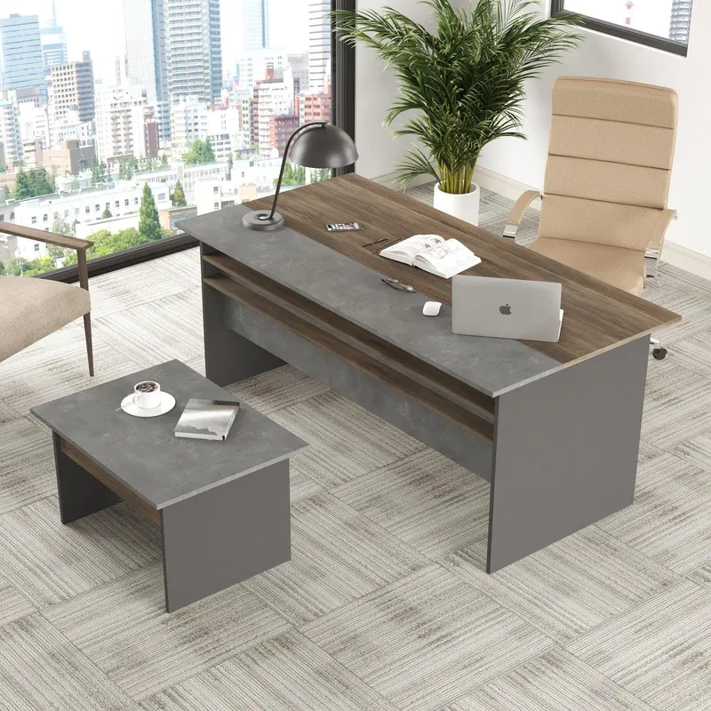 Set de mobilier de birou Sartoria Mini, Maro, 2 piese, Birou - Masa, 180x90x75 cm - Maro