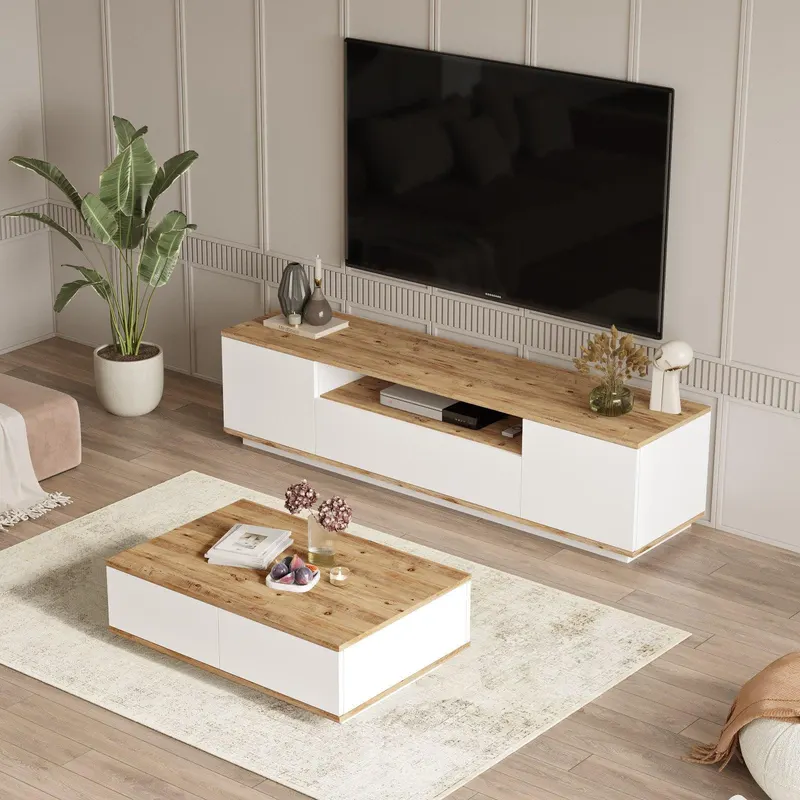 Set Mobila Sufragerie Songul, Stejar, 2 piese, Comoda Tv - Masuta de Cafea, 180x45x45 cm - Stejar