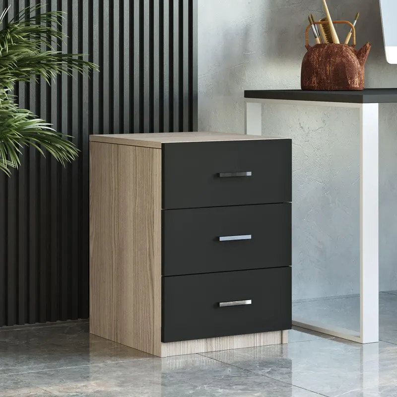Comoda birou Rollbox, 3 sertare, 45x62x47 cm - Stejar