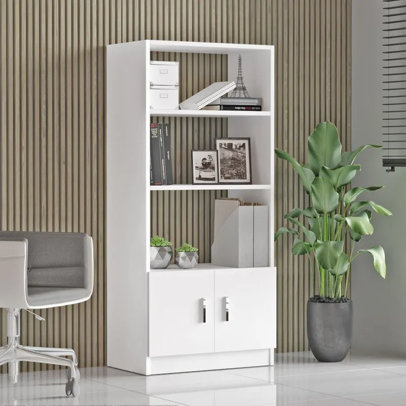 Biblioteca Farya cu 2 usi si 4 rafturi, Alb, 64x140x36 cm - Alb