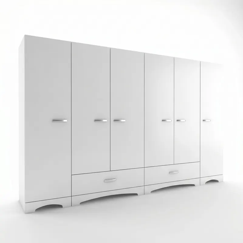Dulap Haine Dormitor Ema 6 usi si 2 sertare, Alb - Nuc Alb, 243x181x48 cm - Alb