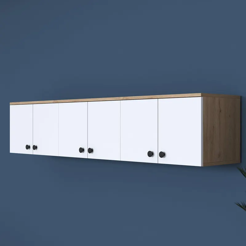 Dulap suspendat 6 usi Svensson, Alb - Nuc Alb, 180x44x38 cm - Nuc Alb