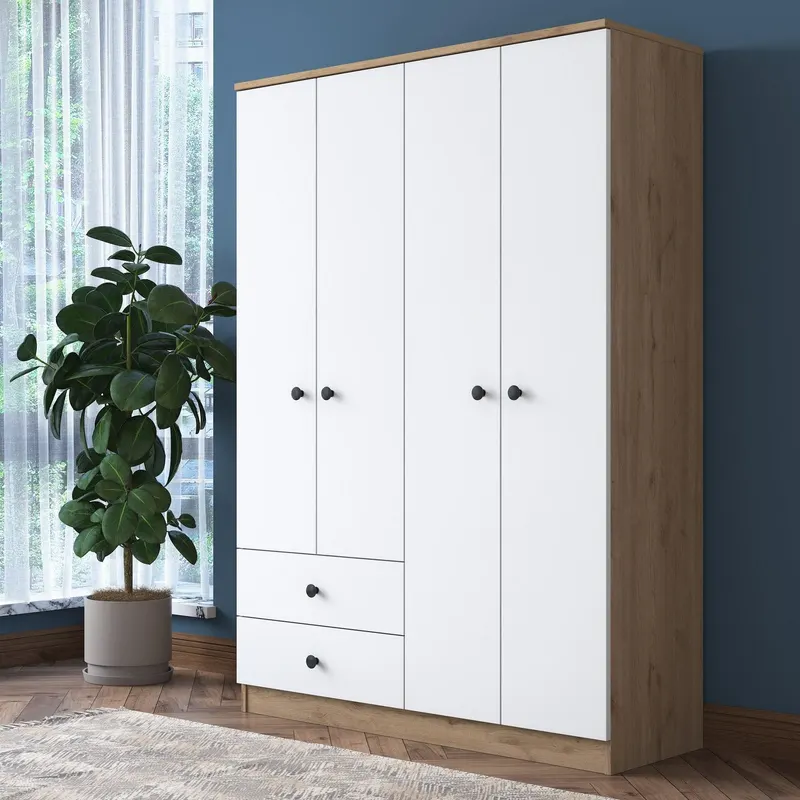 Dulap Haine Cedi 4 usi si 2 sertare si 2 bare de umerase, Nuc, 120x170x43 cm - Maro