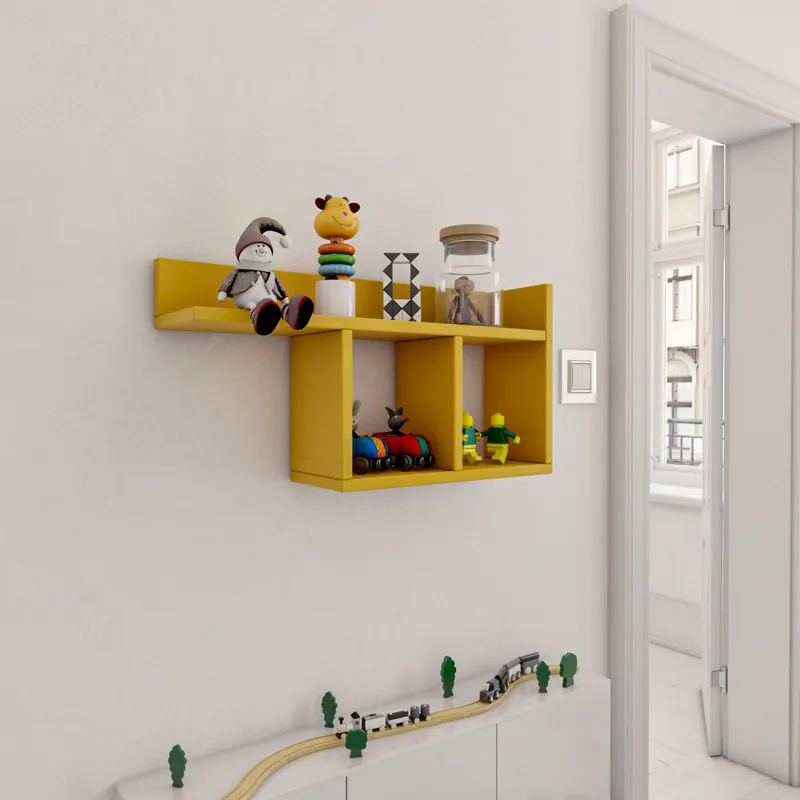 Raft de perete Room, Alb - Gri - Stejar - Galben, 72x37x18 cm - Galben