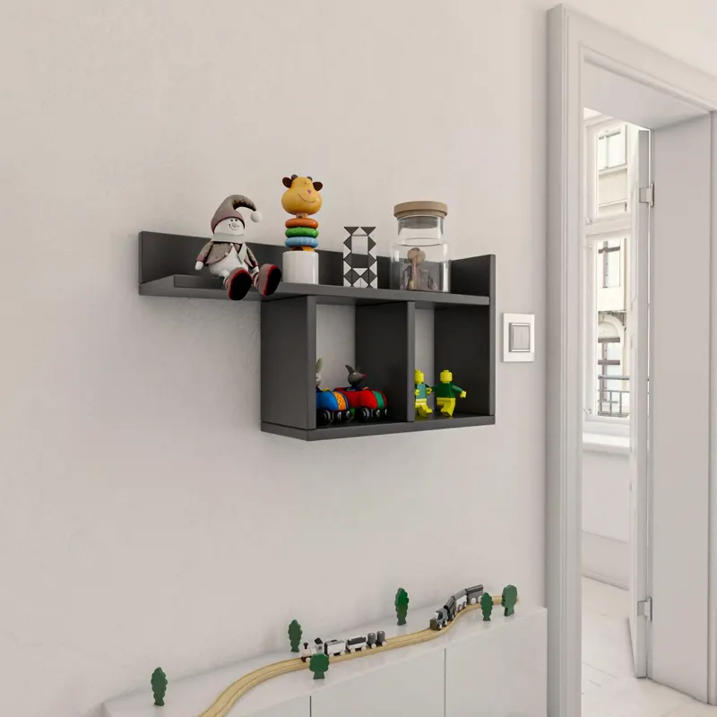 Raft de perete Room, Alb - Gri - Stejar - Galben, 72x37x18 cm - Gri