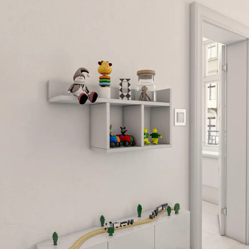 Raft de perete Room, Alb - Gri - Stejar - Galben, 72x37x18 cm - Alb