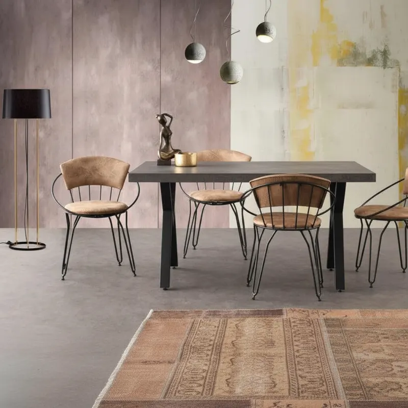 Set 2 Scaune Bucatarie Istanbul 965, Negru - Bej, 60x77x50 cm - Bej