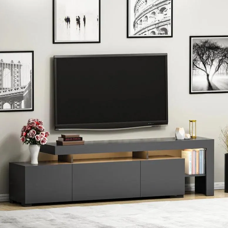 Comoda TV cu Led Beliz, Alb - Antracit - Nuc, 192x53x37 cm - Antracit