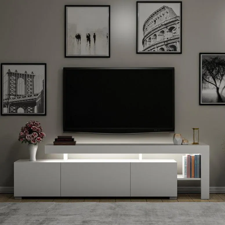 Comoda TV cu Led Beliz, Alb - Antracit - Nuc, 192x53x37 cm - Alb