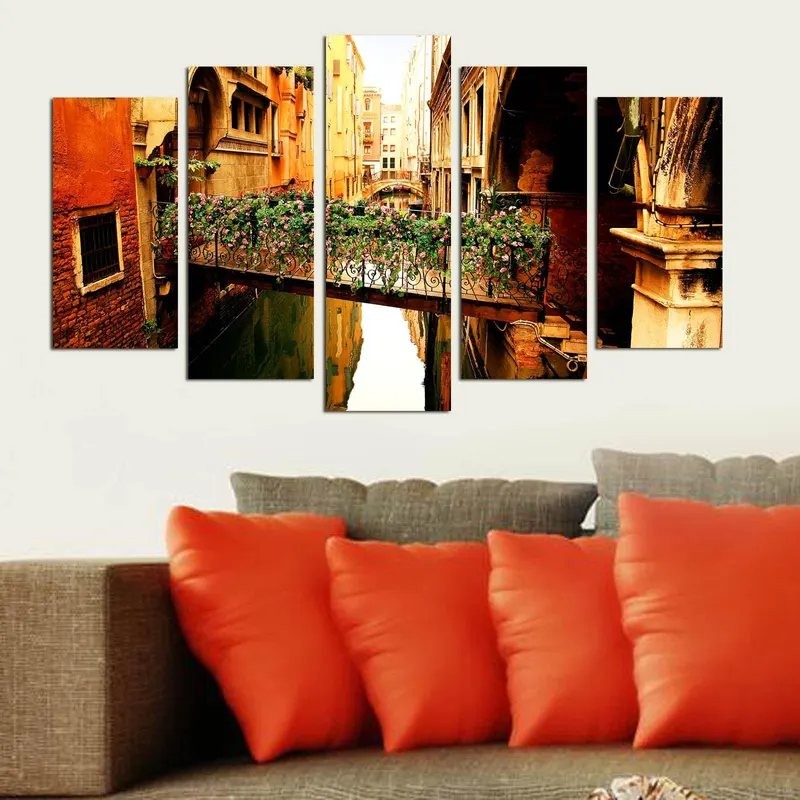 Tablou MDF ( 5 buc ) Venezia Pod inflorit, Multicolor, 60x110 cm - Multicolor