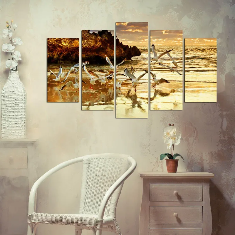 Tablou MDF ( 5 buc ) Popasul Pescarilor, Multicolor, 60x110 cm - Multicolor