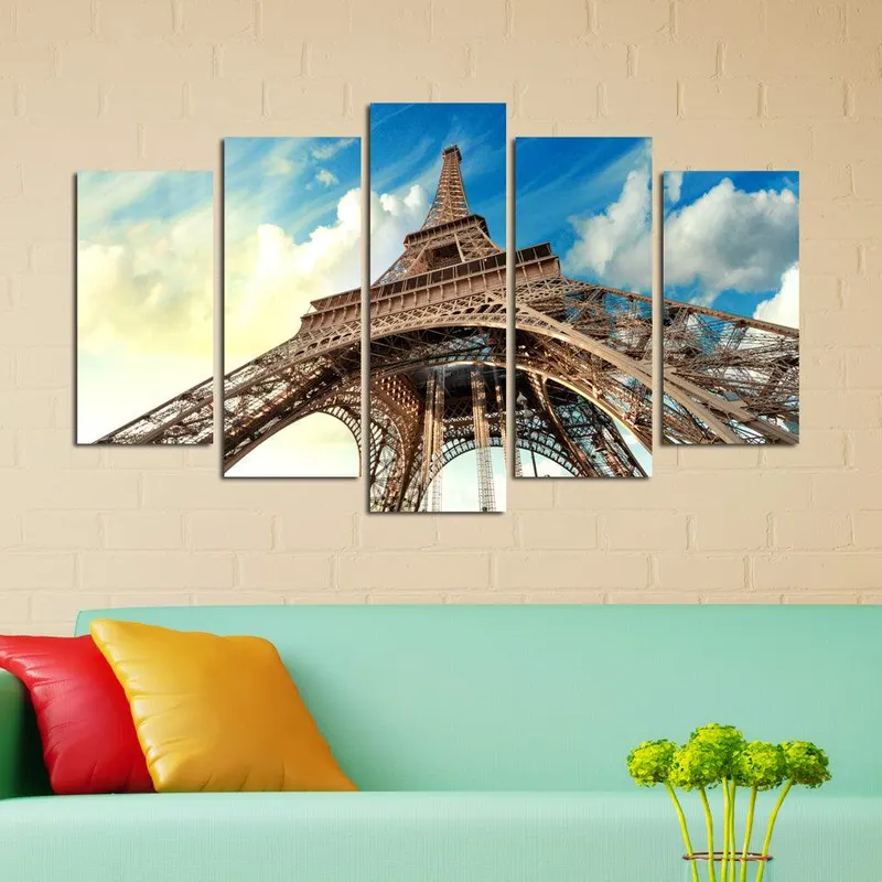 Tablou MDF ( 5 buc ) Paris Eiffel Turnul, Multicolor, 60x110 cm - Multicolor