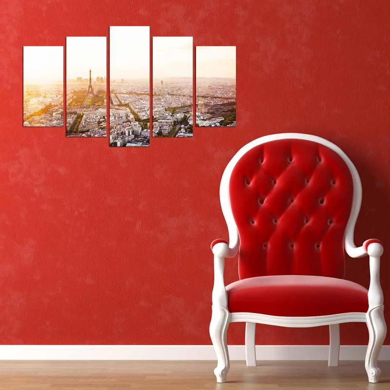 Tablou MDF ( 5 buc ) Paris Drone, Multicolor, 60x110 cm - Multicolor