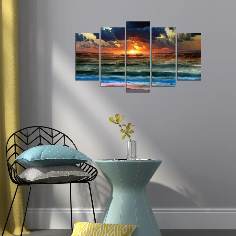 Tablou MDF ( 5 buc ) Nazare Valuri, Multicolor, 60x110 cm - Multicolor