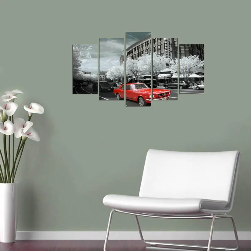 Tablou MDF ( 5 buc ) Mustang, Multicolor, 60x110 cm - Multicolor