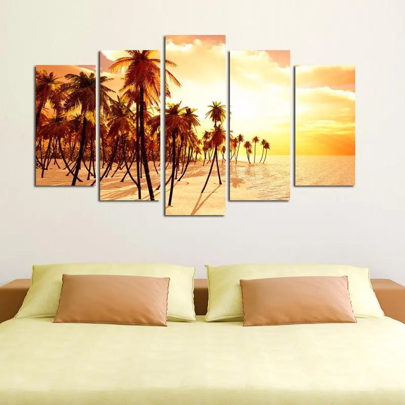 Tablou MDF ( 5 buc ) Maldive plaja, Multicolor, 60x110 cm - Multicolor