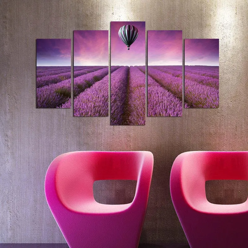 Tablou MDF ( 5 buc ) Lavanda Cappadocia, Multicolor, 60x110 cm - Multicolor