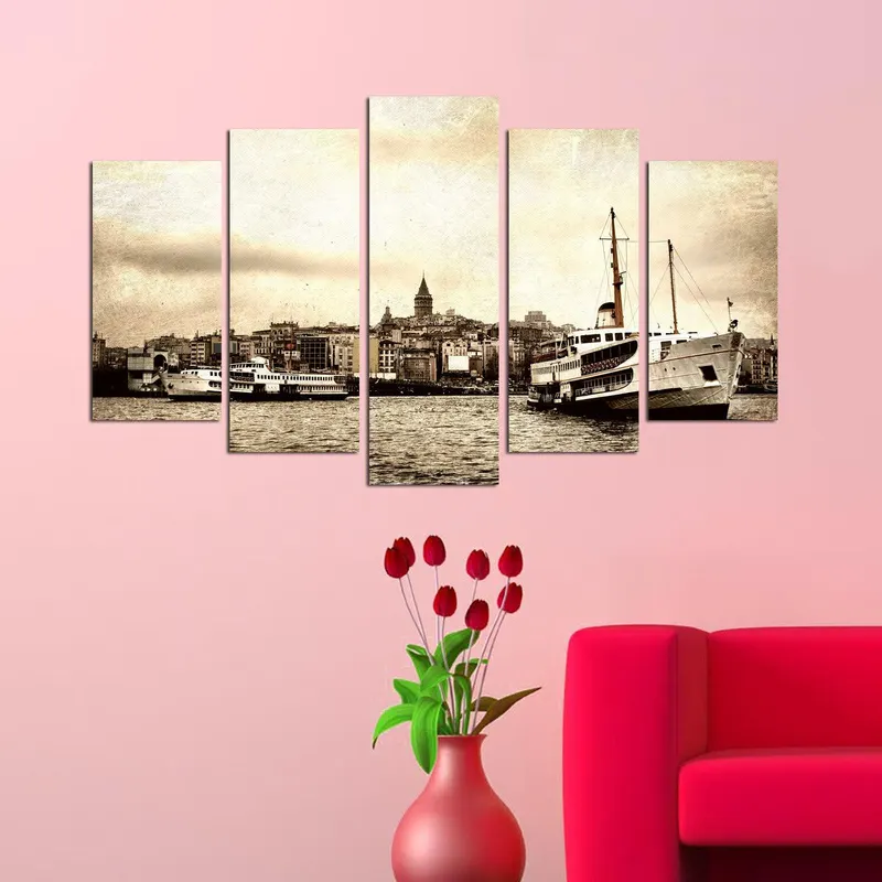 Tablou MDF ( 5 buc ) istanbul Galata, Multicolor, 60x110 cm - Multicolor