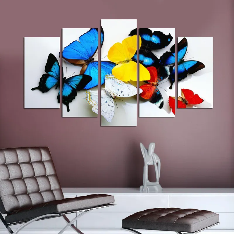 Tablou MDF ( 5 buc ) Fluturasi, Multicolor, 60x110 cm - Multicolor