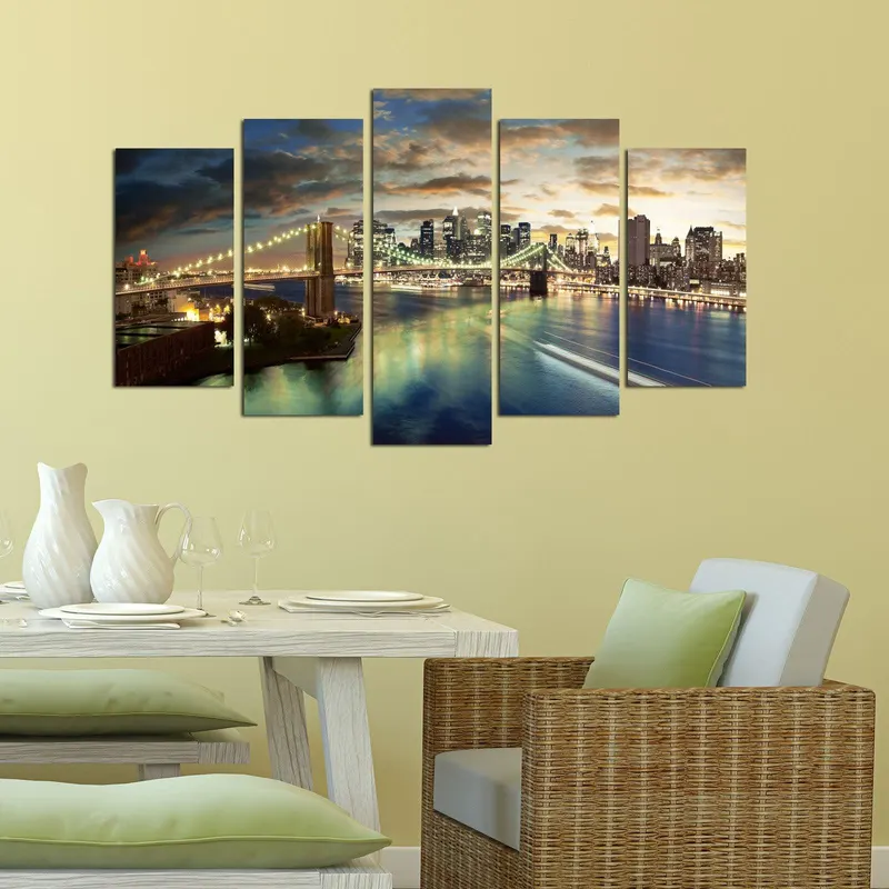 Tablou MDF ( 5 buc ) Brooklyn Pod, Multicolor, 60x110 cm - Multicolor