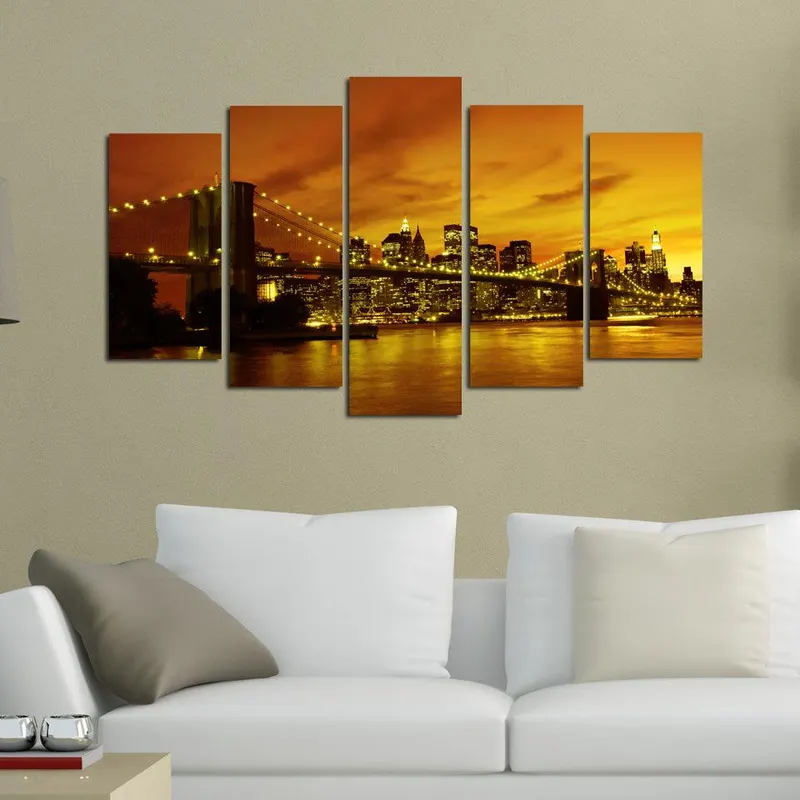 Tablou MDF ( 5 buc ) Brooklyn Bridge, Multicolor, 60x110 cm - Multicolor