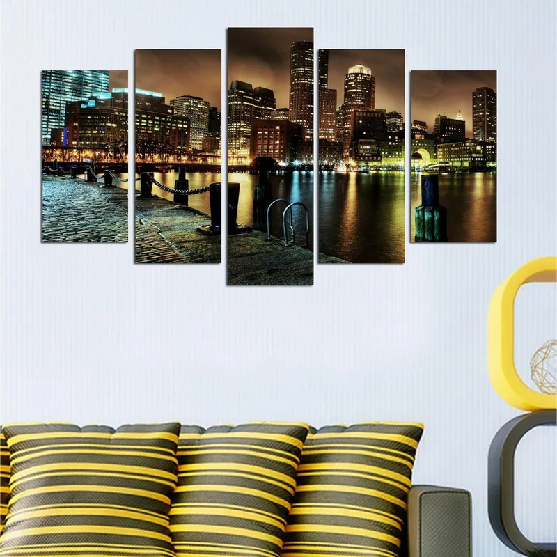 Tablou MDF ( 5 buc ) Boston Bridge, Multicolor, 60x110 cm - Multicolor
