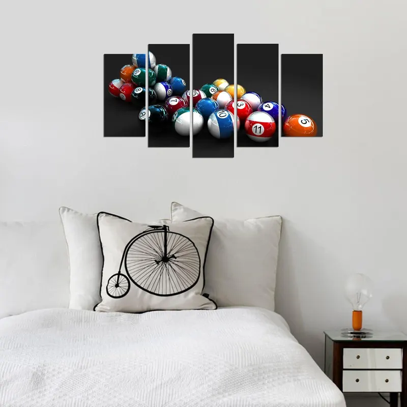 Tablou MDF ( 5 buc ) Biliard, Multicolor, 60x110 cm - Multicolor