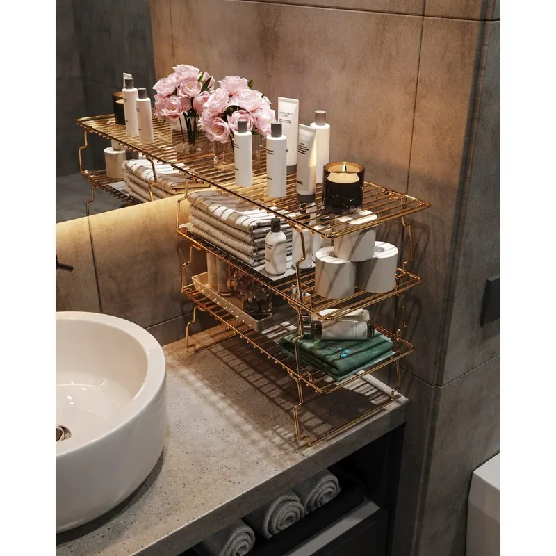 Raft de perete Wall Shelf Extra Bathroom, Aur, 15x19x42 cm - Auriu