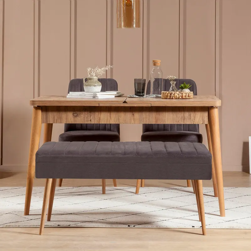 Set masă și scaune extensibile (4 bucăți) Vina, Stejar, 129x80x75 cm - Stejar