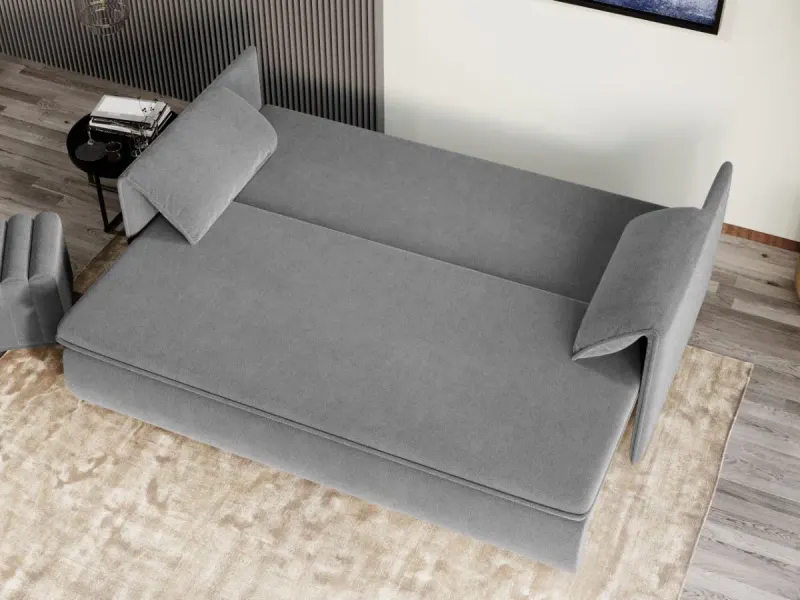 Canapea Extensibila Vanilla Stofa Catifea Gri Deschis — imaginea 3